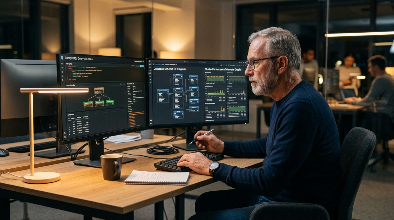 Database engineer analyzing PostgreSQL schema and cluster telemetry